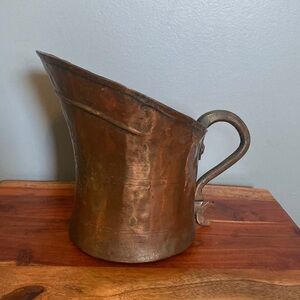 antique handmade forged hammed copper floral bird engraved pitcher coal scuttle